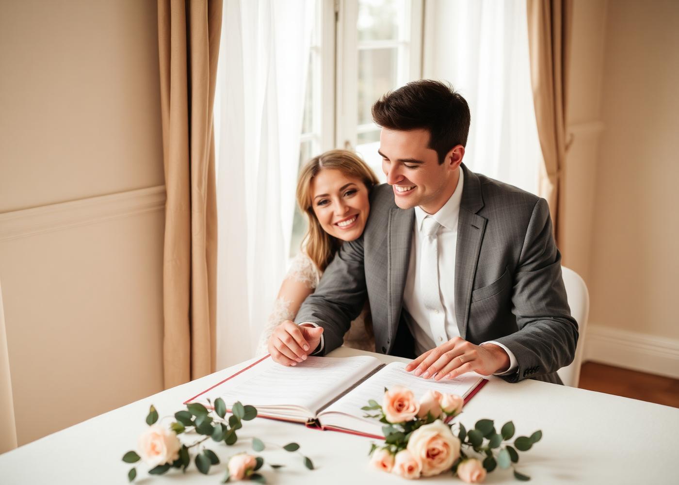 Casal celebrando o casamento